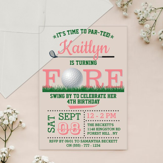Golf PAR-TEE 4th Birthday Acrylic Invitations (Creator Uploaded)