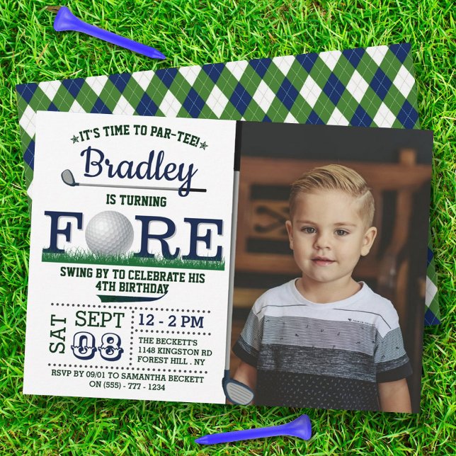 Golf PAR-TEE 4th Birthday Photo Invitation (Creator Uploaded)