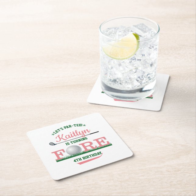 Golf PAR-TEE 4th Birthday Square Paper Coaster (Insitu)