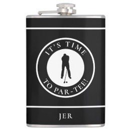 Golf Par-Tee Funny Golfer Monogram Black For Him Hip Flask