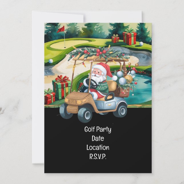 Golf Par tee Golfer Christmas Party with Santa  Invitation (Front)