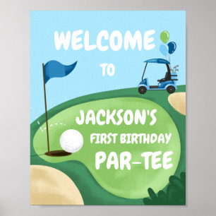 Golf Par-Tee Hole in One Boy Birthday Blue Welcome Poster