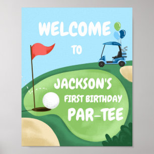 Golf Par-Tee Hole in One Boy Birthday Blue Welcome Poster