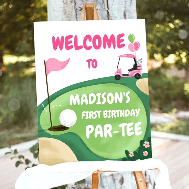 Golf Par-Tee Hole in One Girl Birthday Welcome Poster (Creator Uploaded)