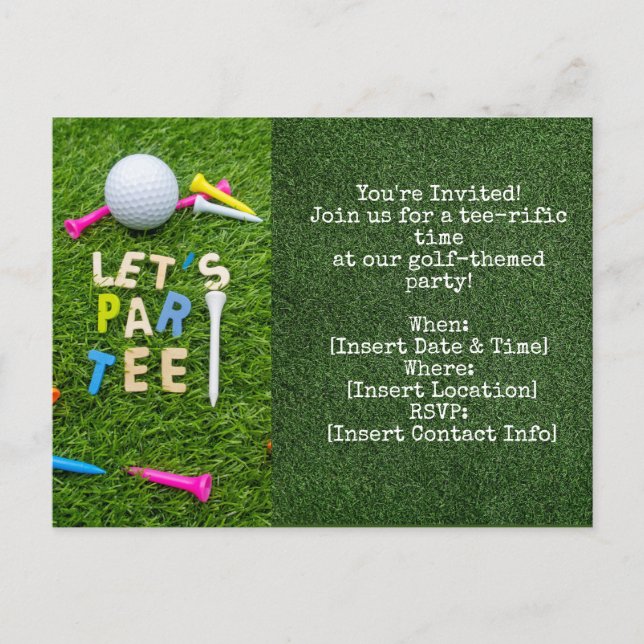 Golf Par tee party invitation with golf ball Postcard (Front)