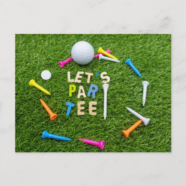 Golf Par tee party invitation with golf ball Postcard (Front)