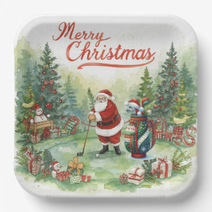 Golf Par tee party Santa Claus Christmas funny Paper Plate