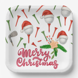Golf Par tee party Santa Hat Christmas funny Paper Plate