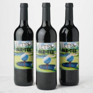 Golf Par tee party time with golf ball on green Wine Label