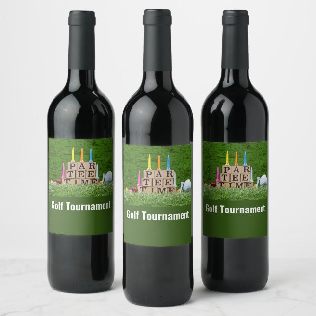 Golf Par tee party time with golf ball on green  Wine Label (Bottles)