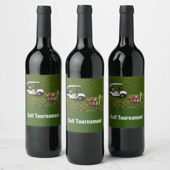 Golf Par tee party time with golf ball on green  Wine Label (Bottles)
