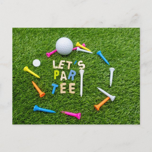 Golf Par tee party  with golf ball colourful tees  Postcard (Front)
