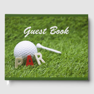 Golf Par to Pair with golf ball and tee on green Guest Book