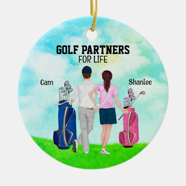 Golf Partners for life custom name Ceramic Tree Decoration (Front)
