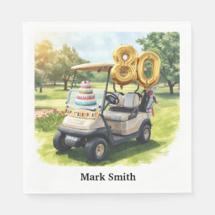 Golf Party 80th Birthday with golf cart on green Napkin