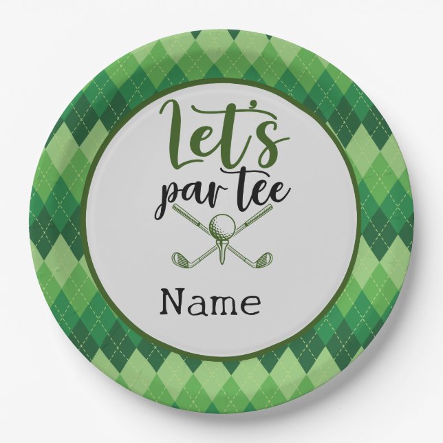 Golf Party Green Argyle Paper Plate (Front)