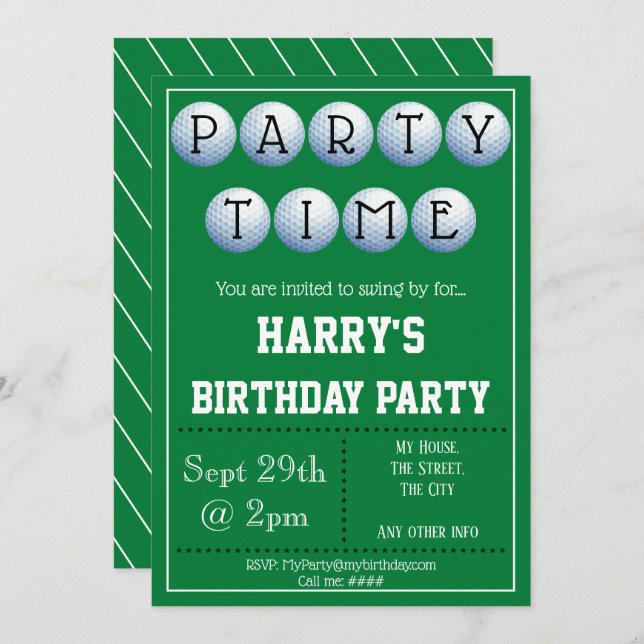 Golf Party Invitation Editable (Front/Back)