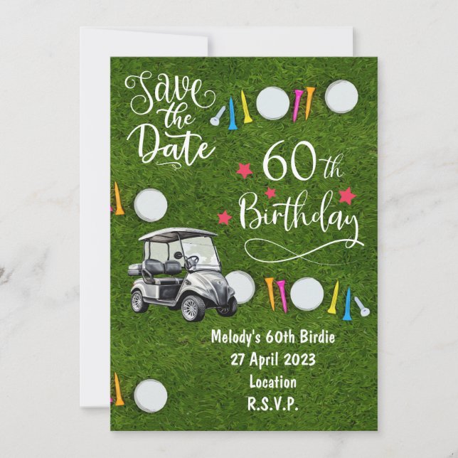 Golf Party invitation Save the Date 60th Birthday (Front)