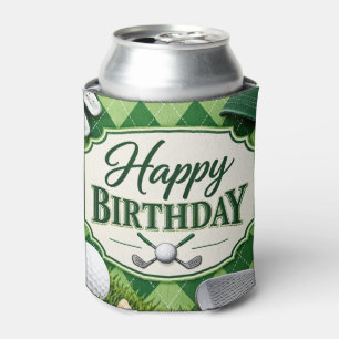 Golf Party Par Tee Green Argyle Happy Birthday Can Cooler