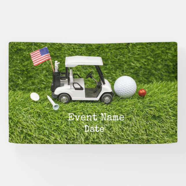 Golf Party with golf cart and flag of  America Banner (Horizontal)