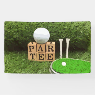 Golf Party with Par Tee on green grass watercolor Banner