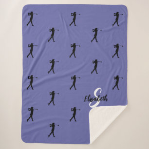 Golf Pattern Golfer Monogrammed Sports Periwinkle Sherpa Blanket