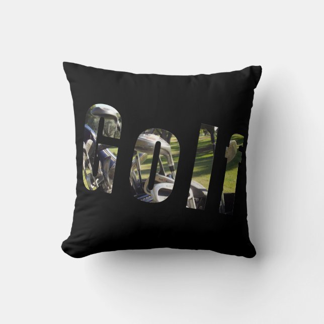 Golf Picture Logo, Black Throw Cushion. Cushion (Front)