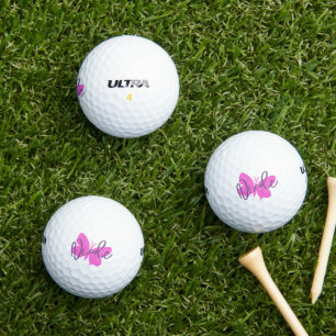 Golf pink butterfly and purple script name balls