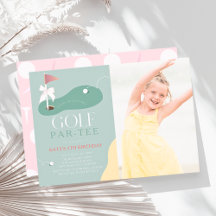 Golf Pink Flag Bow Photo Girl's Birthday Par-Tee