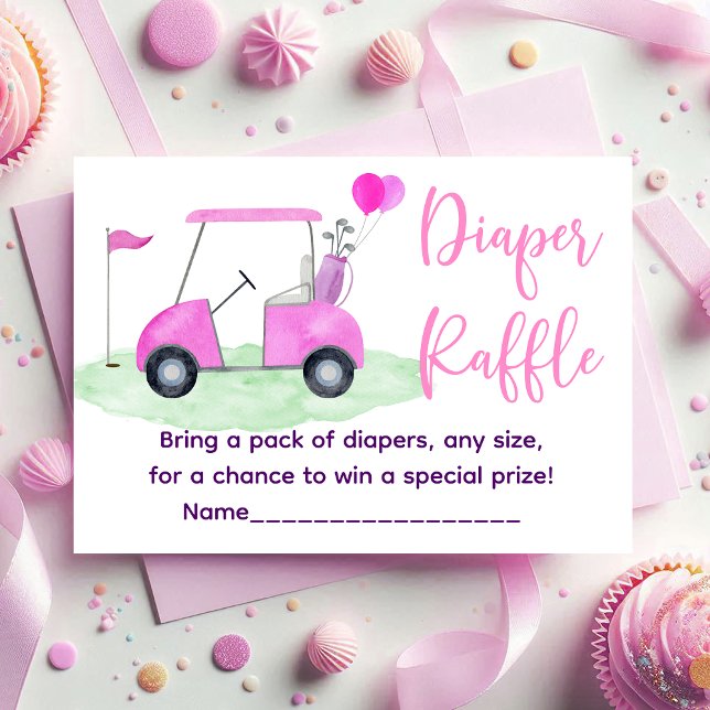 Golf Pink Girl Baby Shower Diaper Raffle Enclosure Card (Creator Uploaded)