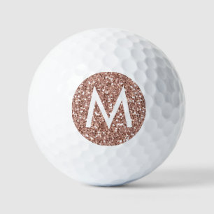 Golf Pink Monogram Initial Rose Gold Glitter Golf Balls