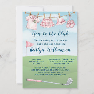 Golf Pink New to the Club Baby Shower Invitation