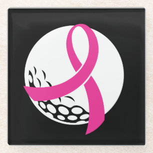 Golf Pink Ribbon Breast Cancer Awareness Glass Coaster