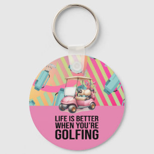 Golf Pink Themed for Woman Golfer Party Key Ring