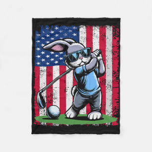 Golf Player Bunny Easter Egg Golfers American Flag Fleece Blanket