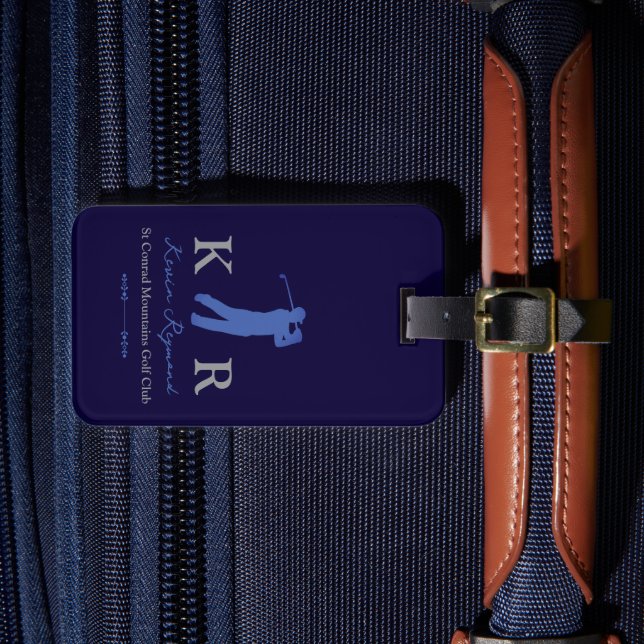 Golf Player Classic Blue Golfers Luggage Tag (Front Insitu 4)