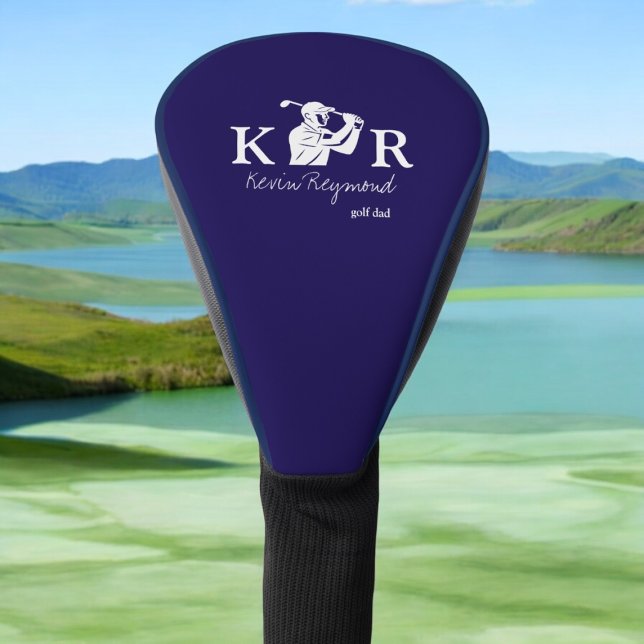Golf Player Classic Monogram Golfer Blue Head Cover (Creator Uploaded)