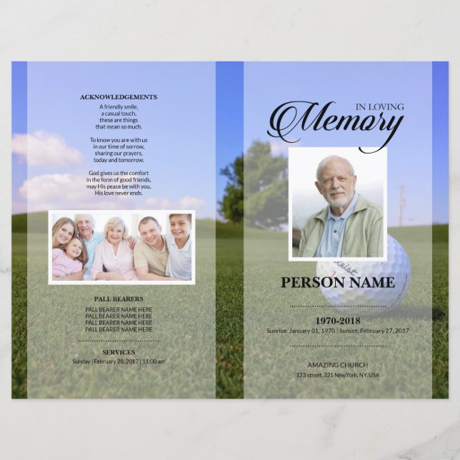Golf Player Funeral Template (Front)