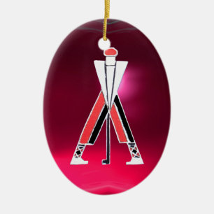 GOLF PLAYER,GOLFER RED PINK RUBY MONOGRAM CERAMIC TREE DECORATION