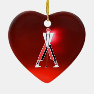 GOLF PLAYER,GOLFER RED RUBY MONOGRAM CERAMIC TREE DECORATION