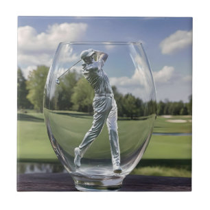 Golf Player In A Glass Tumbler With Golf Course,  Tile