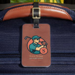 Golf Player Modern cool brick-red  Luggage Tag<br><div class="desc">An elegant and stylish way to identify the golfer belongings. The illustration of a golf player with his name and initial-letter, and custom words 'just a golf player' (a slogan, or any other info)... printed on brick red background color. A luggage tag with a name is important for several practical...</div>