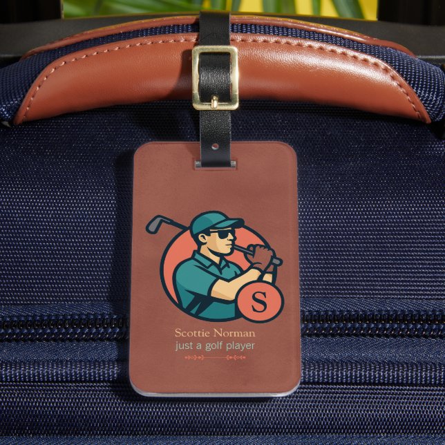 Golf Player Modern cool brick-red  Luggage Tag (Front Insitu 2)