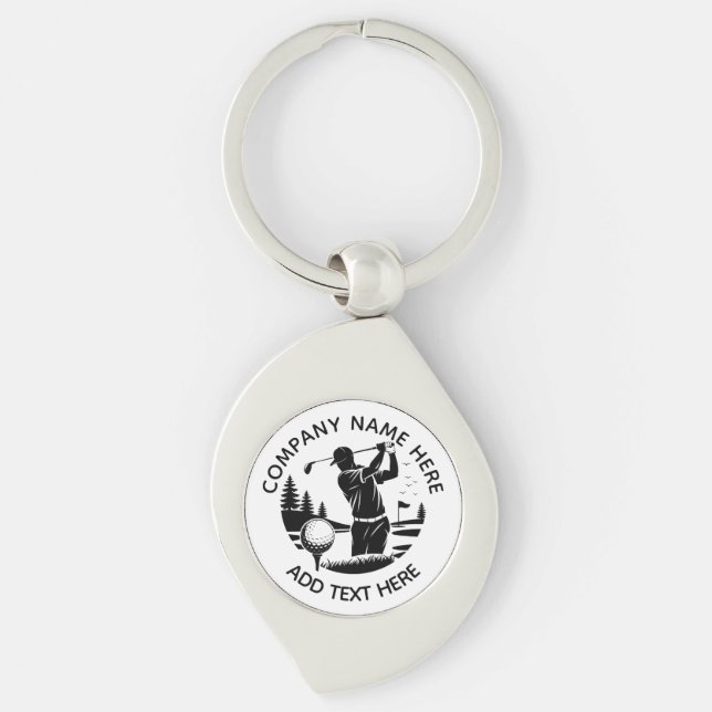 Golf Player Pine Trees Add Name  Key Ring (Front)