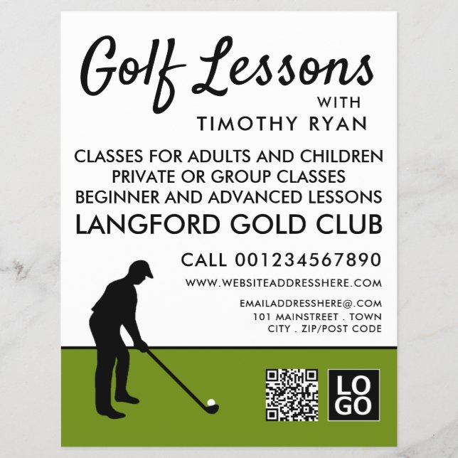 Golf Player Silhouette, GoIf Lesson Advertising Flyer (Front)