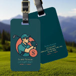 Golf Player Travel Modern Retro Luggage Tag<br><div class="desc">An elegant and stylish way to identify the golfer belongings. The illustration of a golf player with his name and initial-letter, and custom words 'just a golf player' (a slogan, or any other info). A luggage tag with a name is important for several practical reasons when travelling. Firstly, it serves...</div>