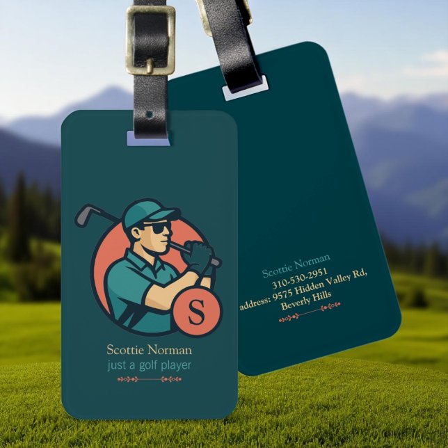 Golf Player Travel Modern Retro Luggage Tag (Creator Uploaded)
