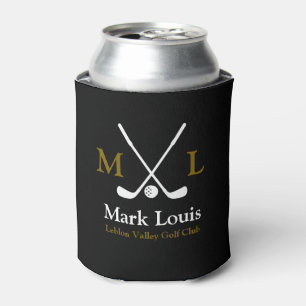 Golf Players Monogram Personalised Black Can Cooler