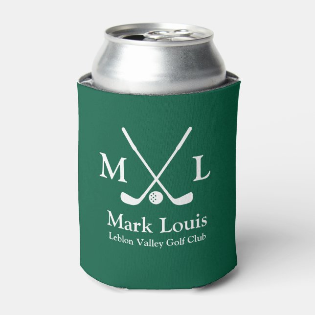 Golf Players Monogram Personalised Green Can Cooler (Can Front)