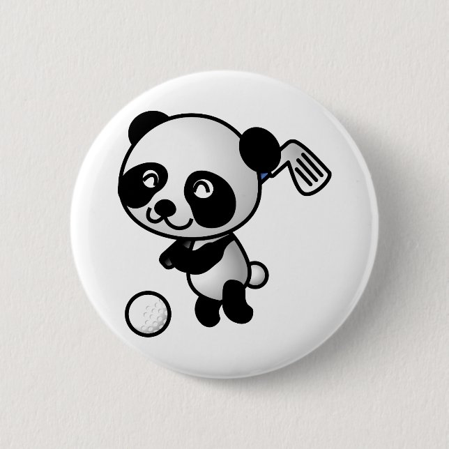 Golf Playing Panda 6 Cm Round Badge (Front)